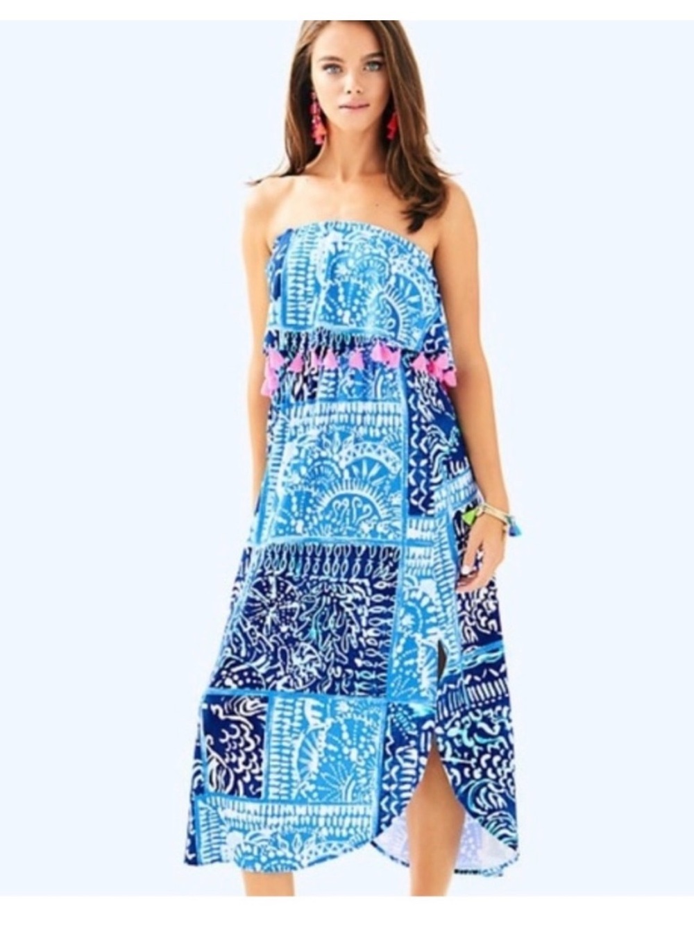 Lilly Pulitzer Meridian Deep Indigo Leied Back Strapless Midi Dress